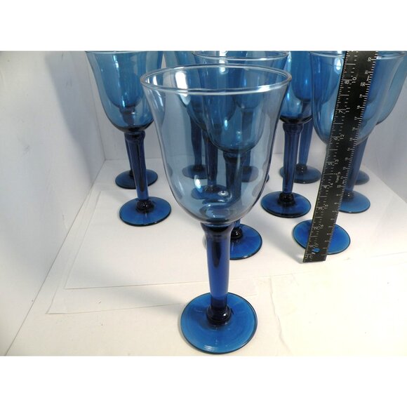 Vintage Cobalt Blue Blown Glass Goblets Stemware Wine Water Glasses Elegant Des - Picture 12 of 14